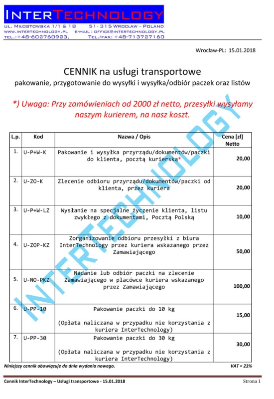 CENNIK - pakowanie i wysyka paczek i listw  - 15.01.jpg